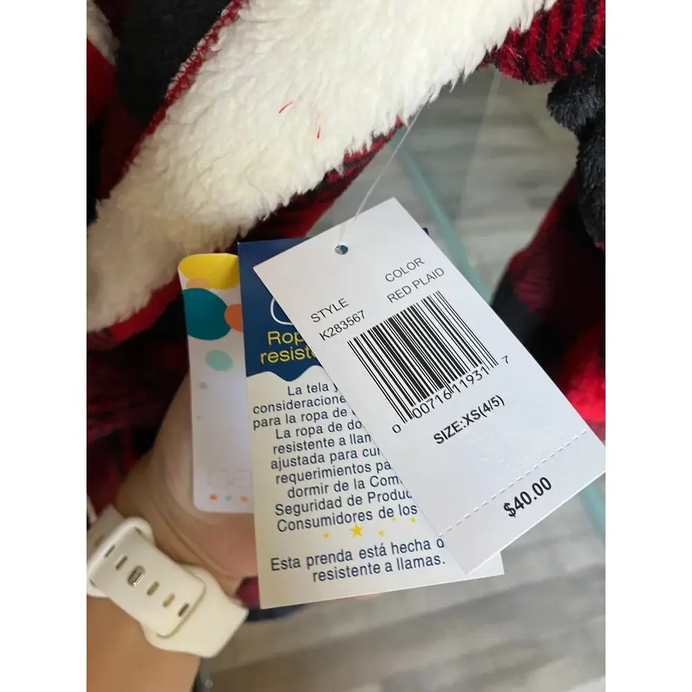 Fleece Long Sleeve Knee Length Robe, Color: Red Plaid Size XS(4/5)